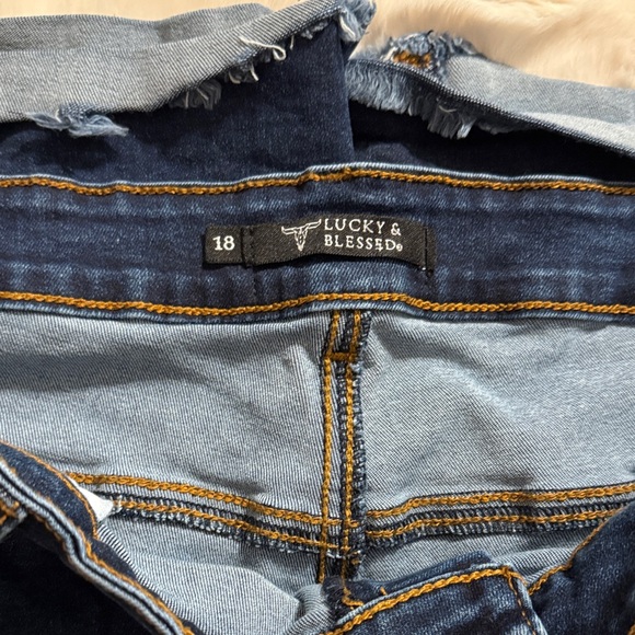 Lucky & Blessed Dark Blue Flare with Raw Hem Jeans, Size 18 - Picture 2 of 10
